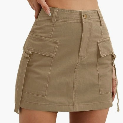 Mini-Jupe Cargo Taille Basse  Coton Confortable & Effet Galbant
