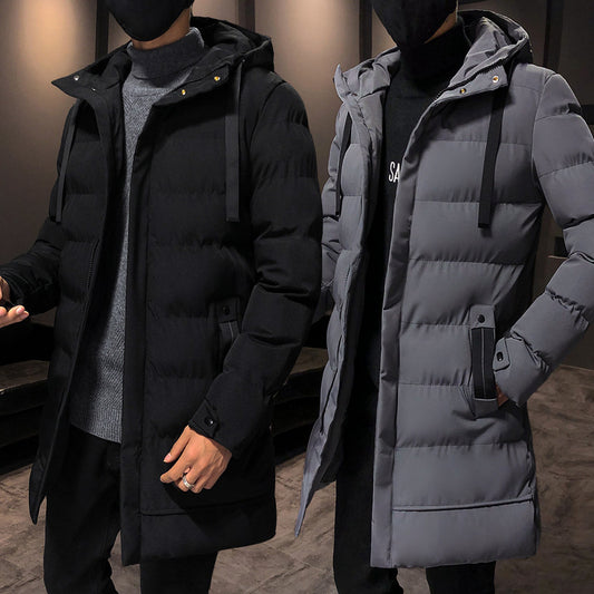 Veste matelassée homme mi-longue  épaisse et chaude pour lhiver, capuche intégrée, style coréen, coupe moderne et protection contre le froid
