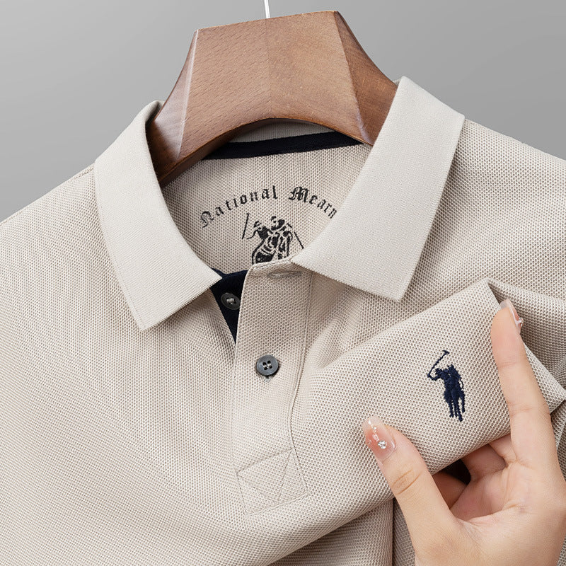 Polo homme en coton mercerisé  manches courtes, col à revers, qualité premium
