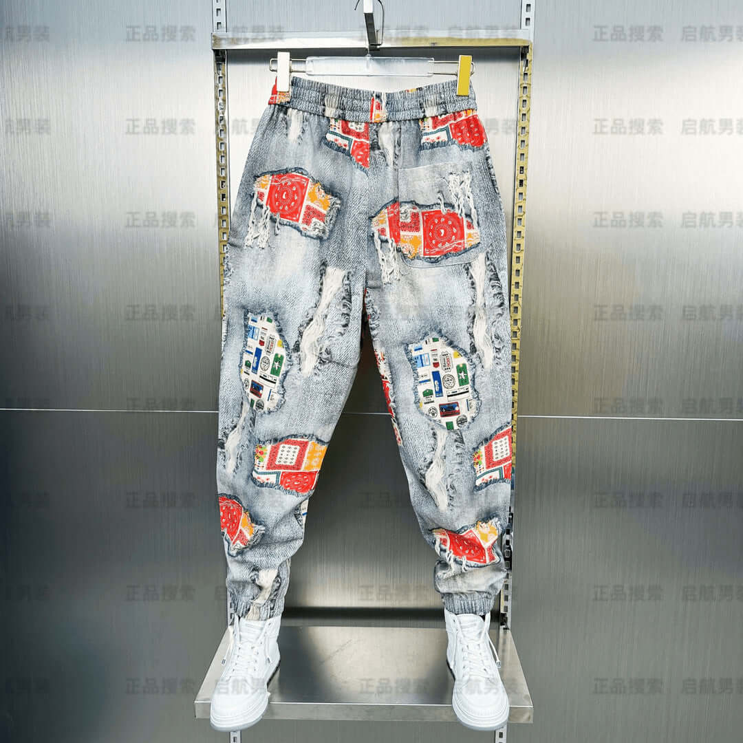 Cross-border autumn new retro Hong Kong style design sense casual pants, men's handsome, loose contrasting personality, versatile and bound feet