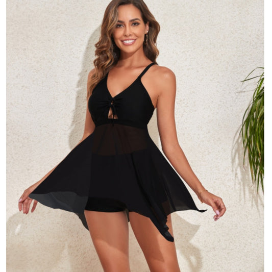 Maillot de bain style robe fendue, nouvelle collection, look européen et américain, design élégant et couvrant, idéal pour la plage ou les vacances en station thermale.