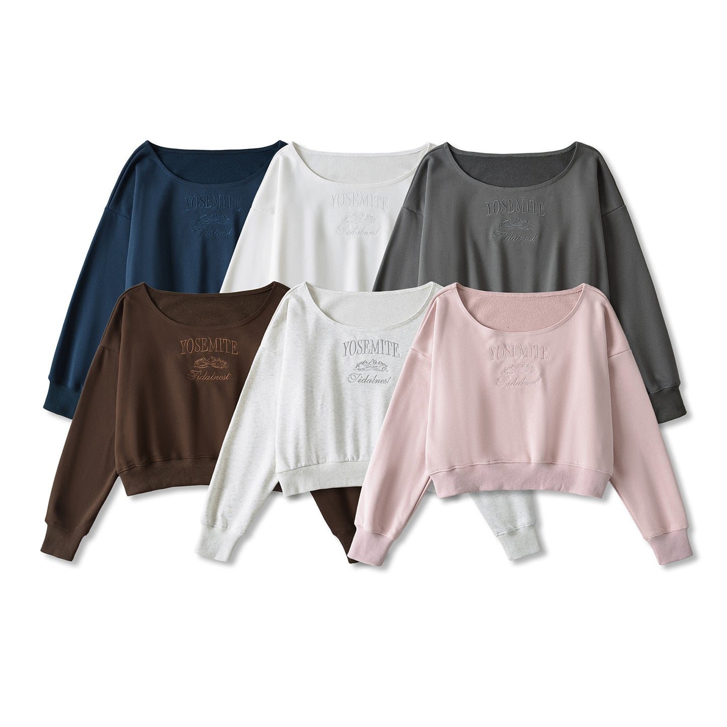 Veste courte dautomne pour femme  Sweat-shirt décontracté style américain, col rond, épaule biaisée, broderie lettres, parfait pour sortir