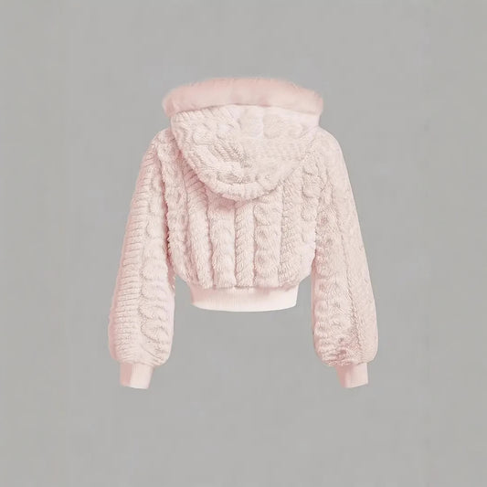 Manteau court rose en fausse fourrure style teddy  Veste élégante pour femme, douce et tendance
