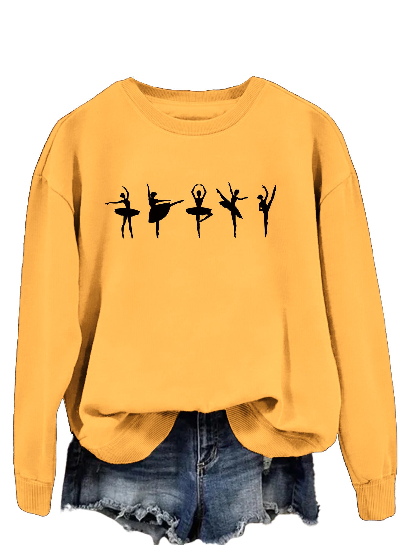 Sweatshirt automne-hiver pour femme  Style décontracté européen et américain, col rond, manches longues, coupe ample et confortable, parfait pour un look ballet casual