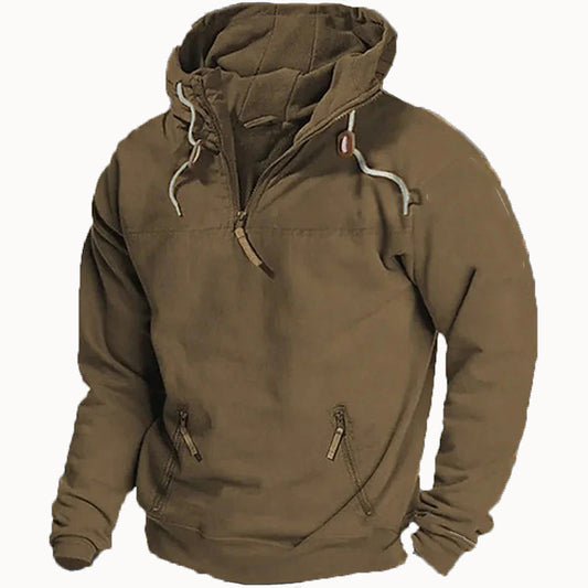 Sweat à capuche homme grande taille  coloris uni, col ouvert, tissu éponge léger, coupe ample et confortable, idéal pour un style sportif en mi-saison.