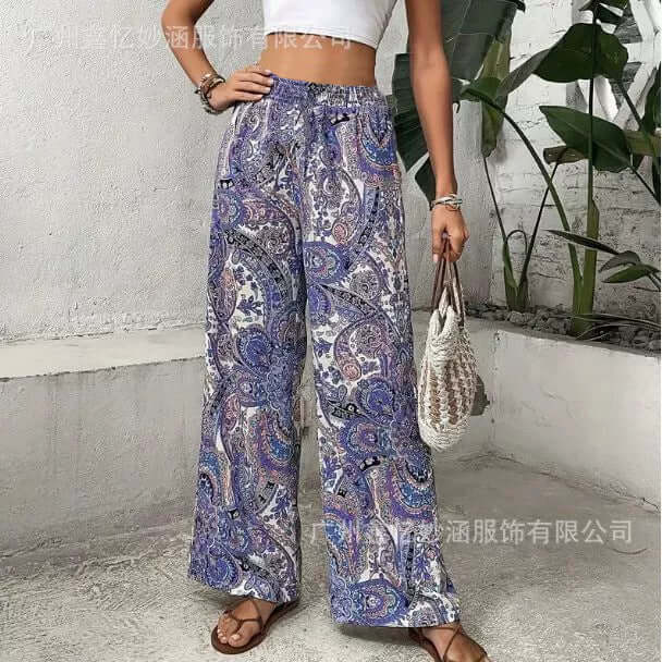 Spot European and American Amazon hot new products bohemian paisley print wide-leg pants women's women's pants