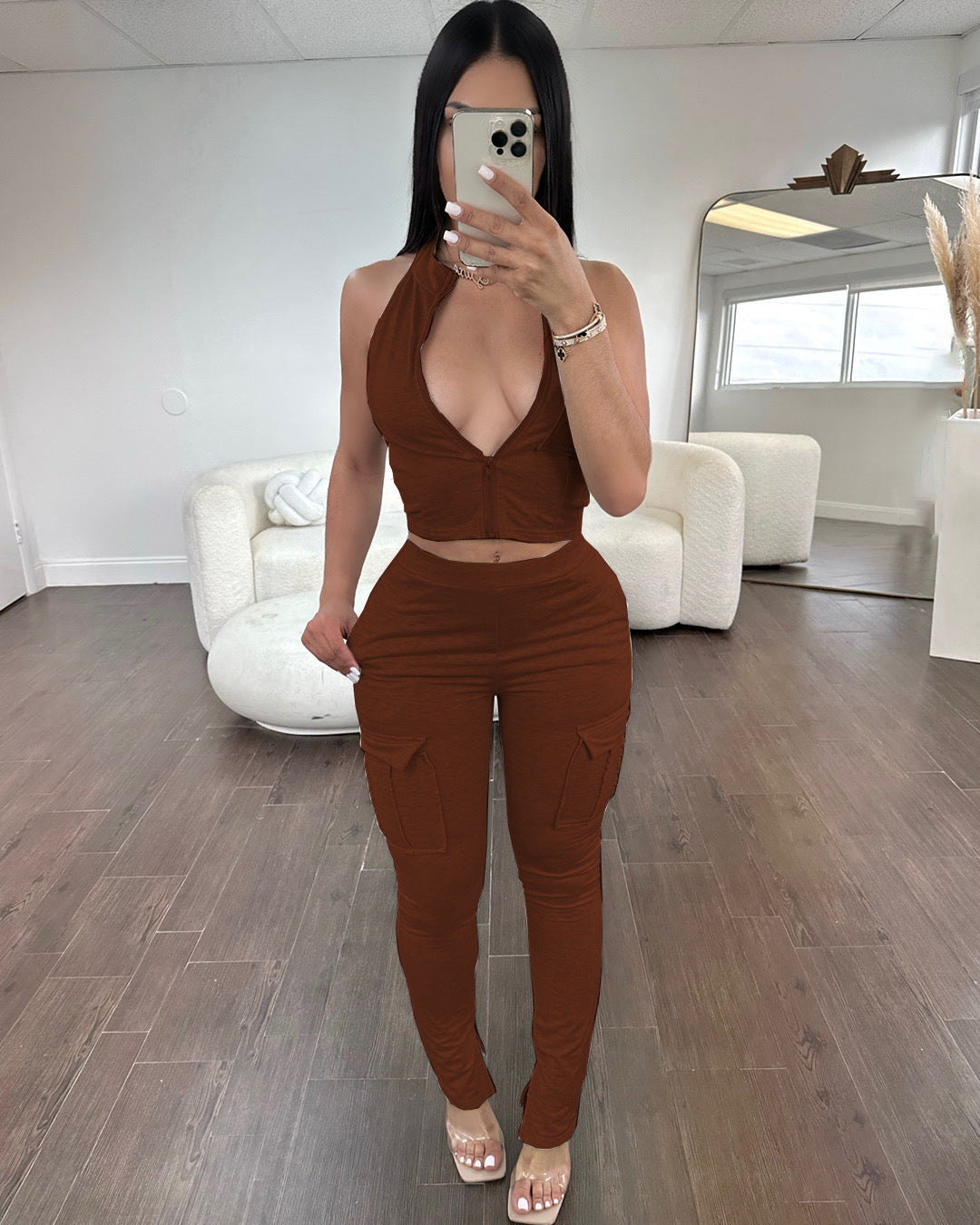 Ensemble de Sport Femme Zippé Taille Haute | Style Européen & Américain