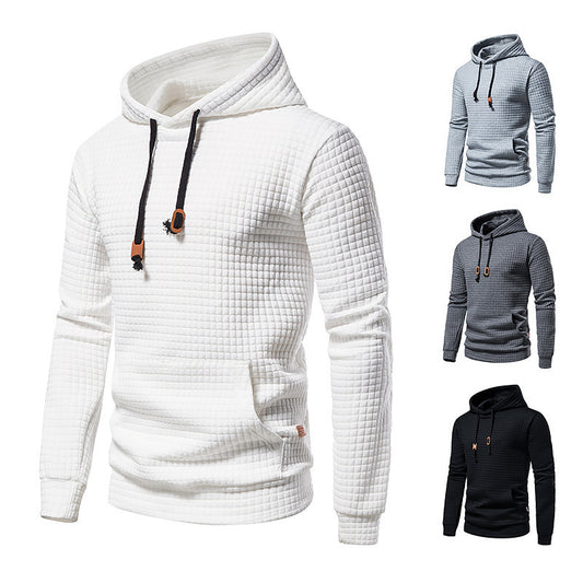 Sweat-shirt homme décontracté  coupe européenne, tissu matelassé à motif carreaux, style jacquard, capuche intégrée, confortable et adapté aux looks urbains.