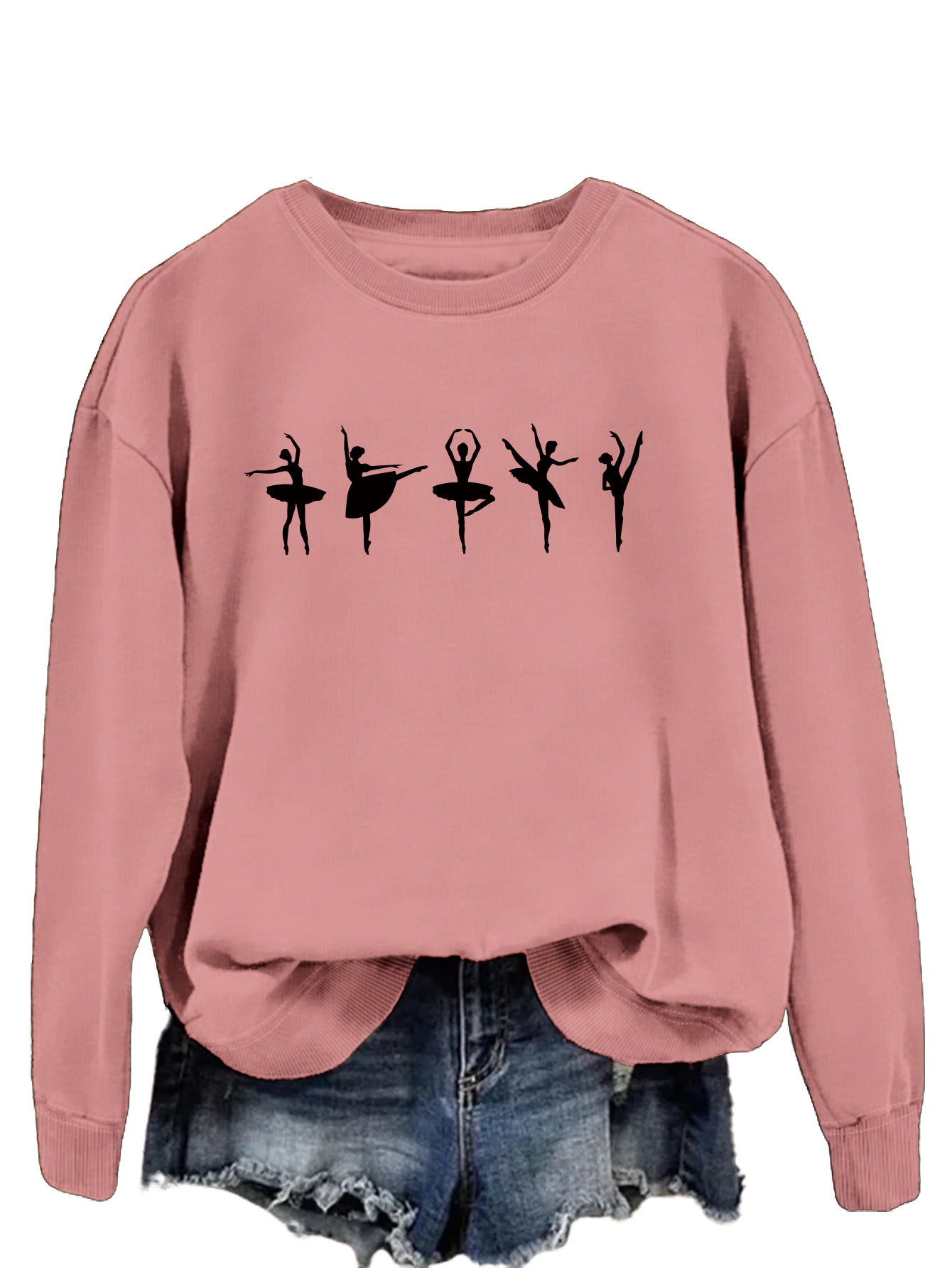 Sweatshirt automne-hiver pour femme  Style décontracté européen et américain, col rond, manches longues, coupe ample et confortable, parfait pour un look ballet casual