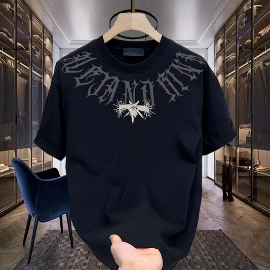 T-shirt homme en coton épais  style streetwear, manches courtes, coupe ample haut de gamme