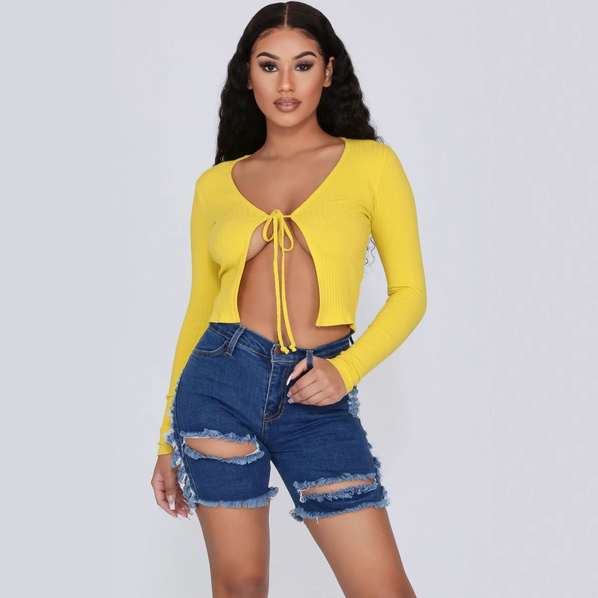 Short en Jean Déchiré Élastique