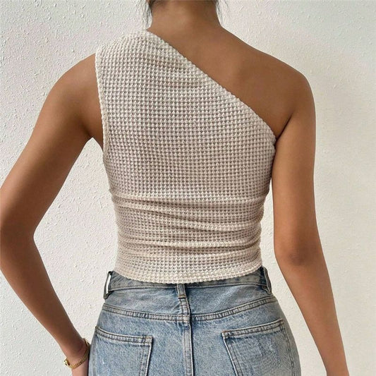 Top Asymétrique Tricoté  Épaule Unique & Sans Manches Chic