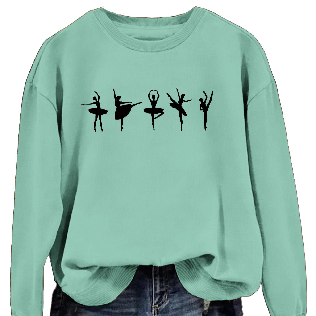 Sweatshirt automne-hiver pour femme  Style décontracté européen et américain, col rond, manches longues, coupe ample et confortable, parfait pour un look ballet casual