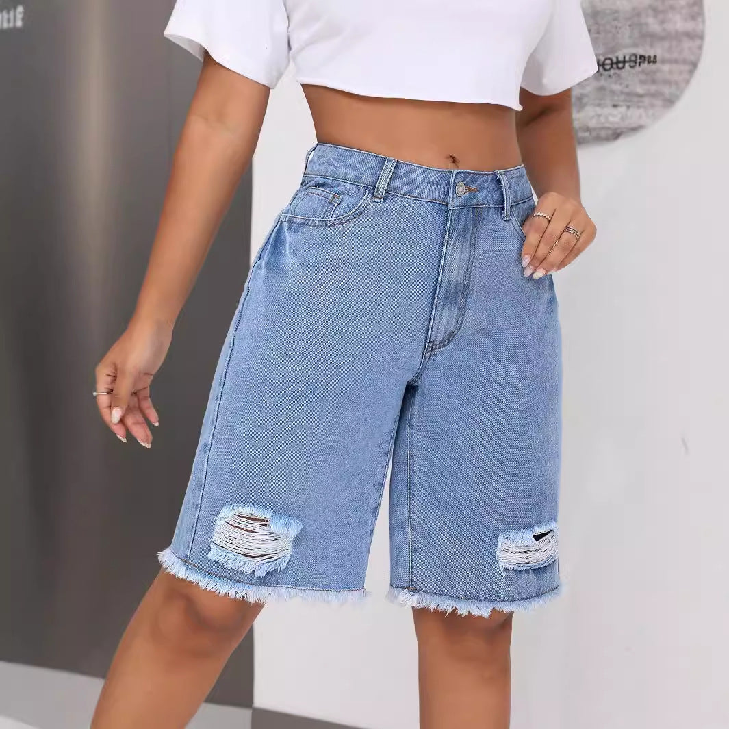 Short en Jean Femme Effet Déchiré  Style Urbain Casual