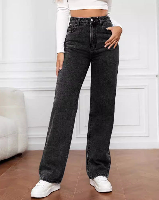 Jean slim gris femme taille haute  coupe moulante extensible, tendance Europe & USA, pantalon skinny élégant