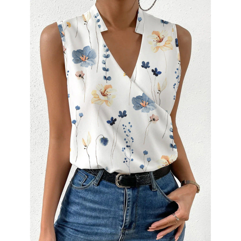Top Imprimé Femme Col V  Style Européen & Américain