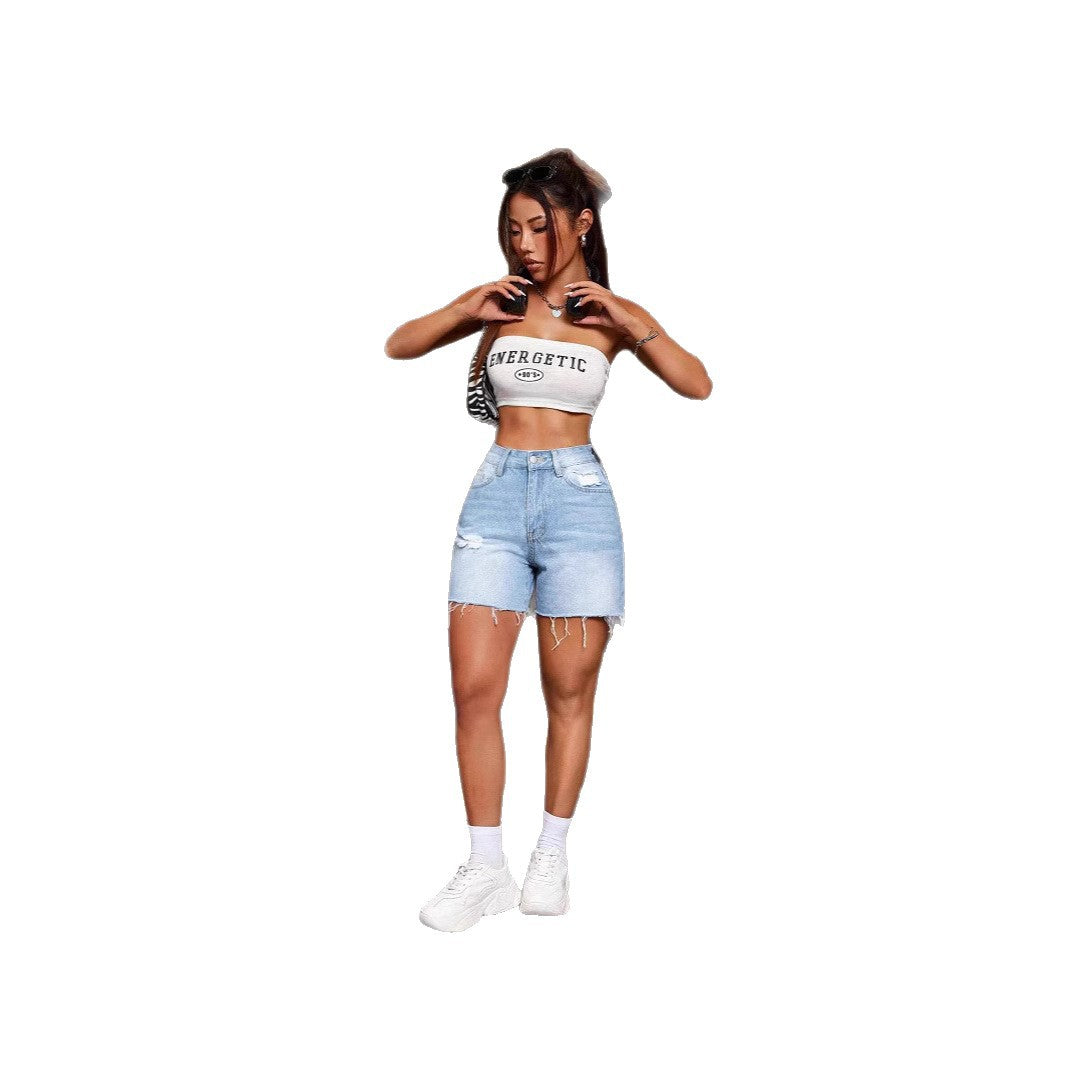 Short en Jean Taille Haute  Style Streetwear Ultra Tendance