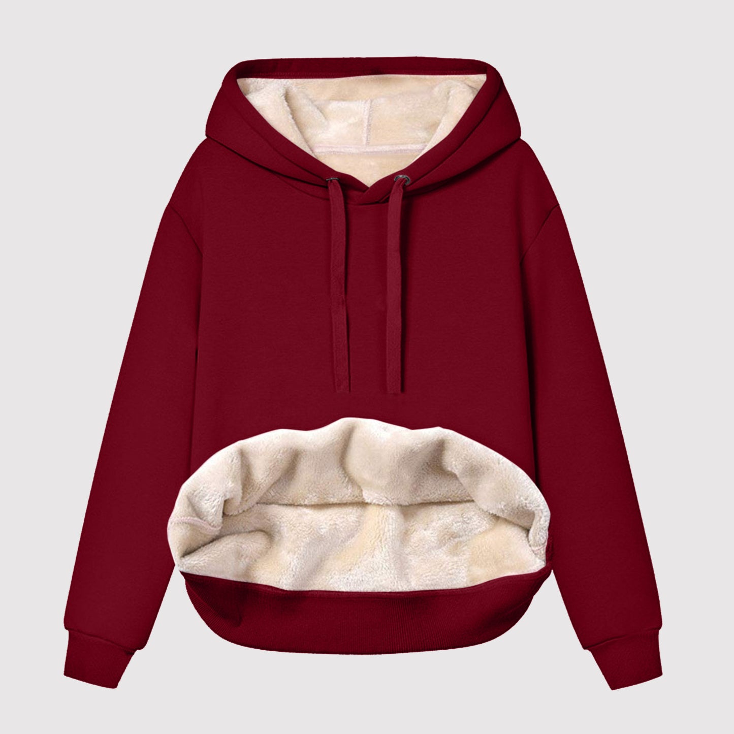 Sweat à capuche épais pour femme  Style européen et américain, cordon de serrage, couleur unie, doublure polaire chaude, parfait pour lautomne et lhiver
