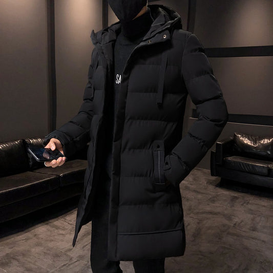 Veste matelassée homme mi-longue  épaisse et chaude pour lhiver, capuche intégrée, style coréen, coupe moderne et protection contre le froid