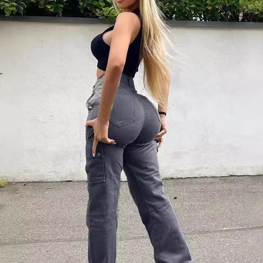Pantalon Cargo Femme Taille Haute | Tendance Streetwear Multi-Poches Élastique