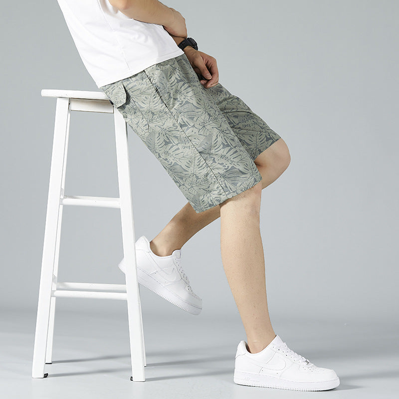 Short mi-long en coton pour homme  Style décontracté, coupe droite et ample, motif camouflage tendance