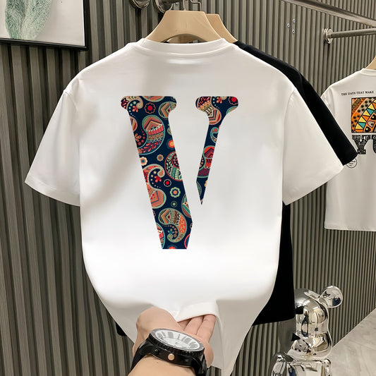 T-shirt homme en coton épais  manches courtes, col rond, style tendance et décontracté