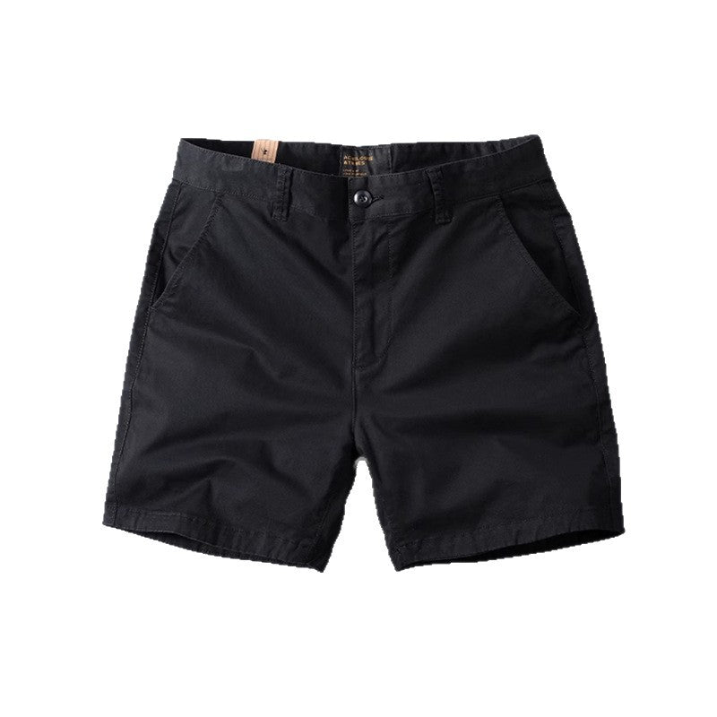 Short cargo homme en coton stretch, style casual américain, coupe droite et ajustée, tendance estivale, coloris kaki à quatre poches.