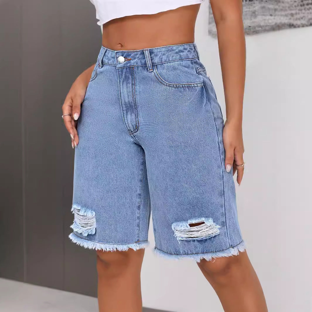 Short en Jean Femme Effet Déchiré  Style Urbain Casual