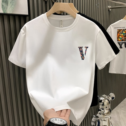 T-shirt homme en coton épais  manches courtes, col rond, style tendance et décontracté