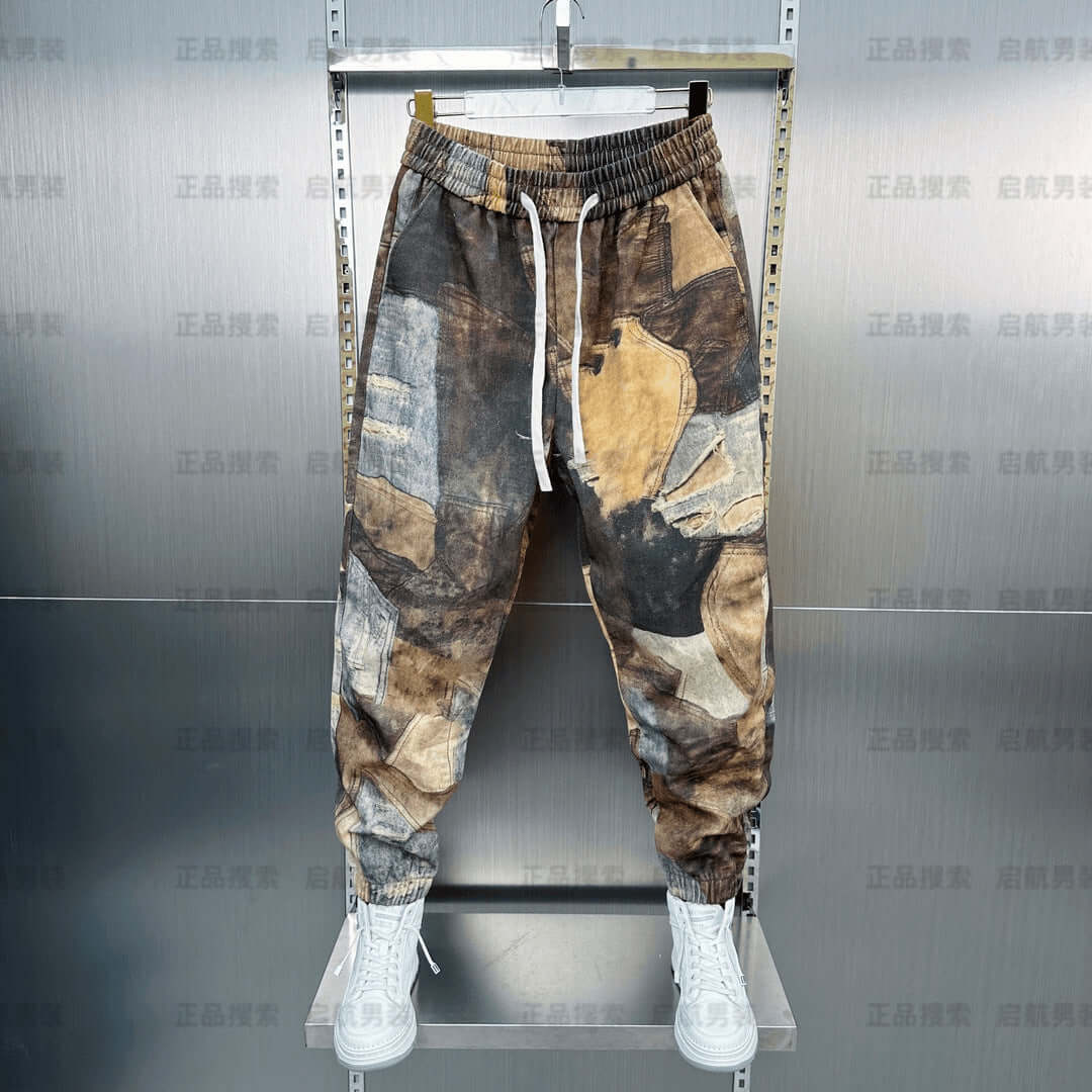 Cross-border autumn new retro Hong Kong style design sense casual pants, men's handsome, loose contrasting personality, versatile and bound feet