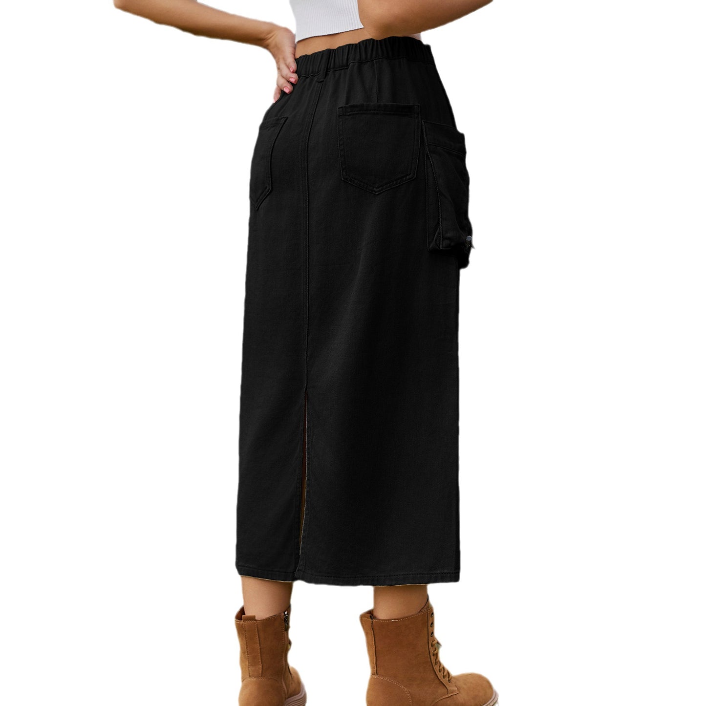 Jupe Midi en Jean Style Workwear  Look Vintage Décontracté