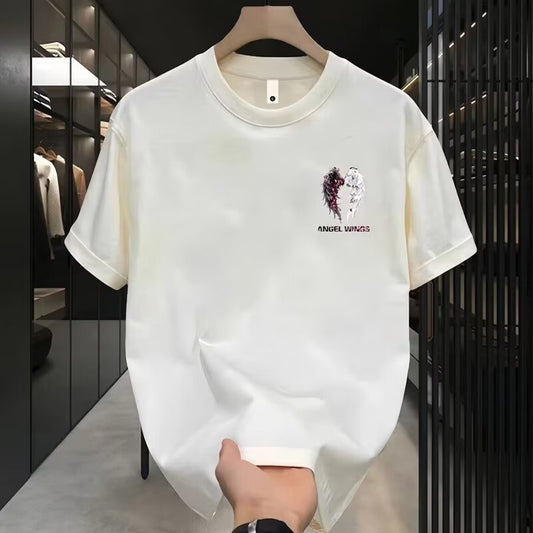 T-shirt homme en coton  manches courtes, style haut de gamme, coupe casual et polyvalente