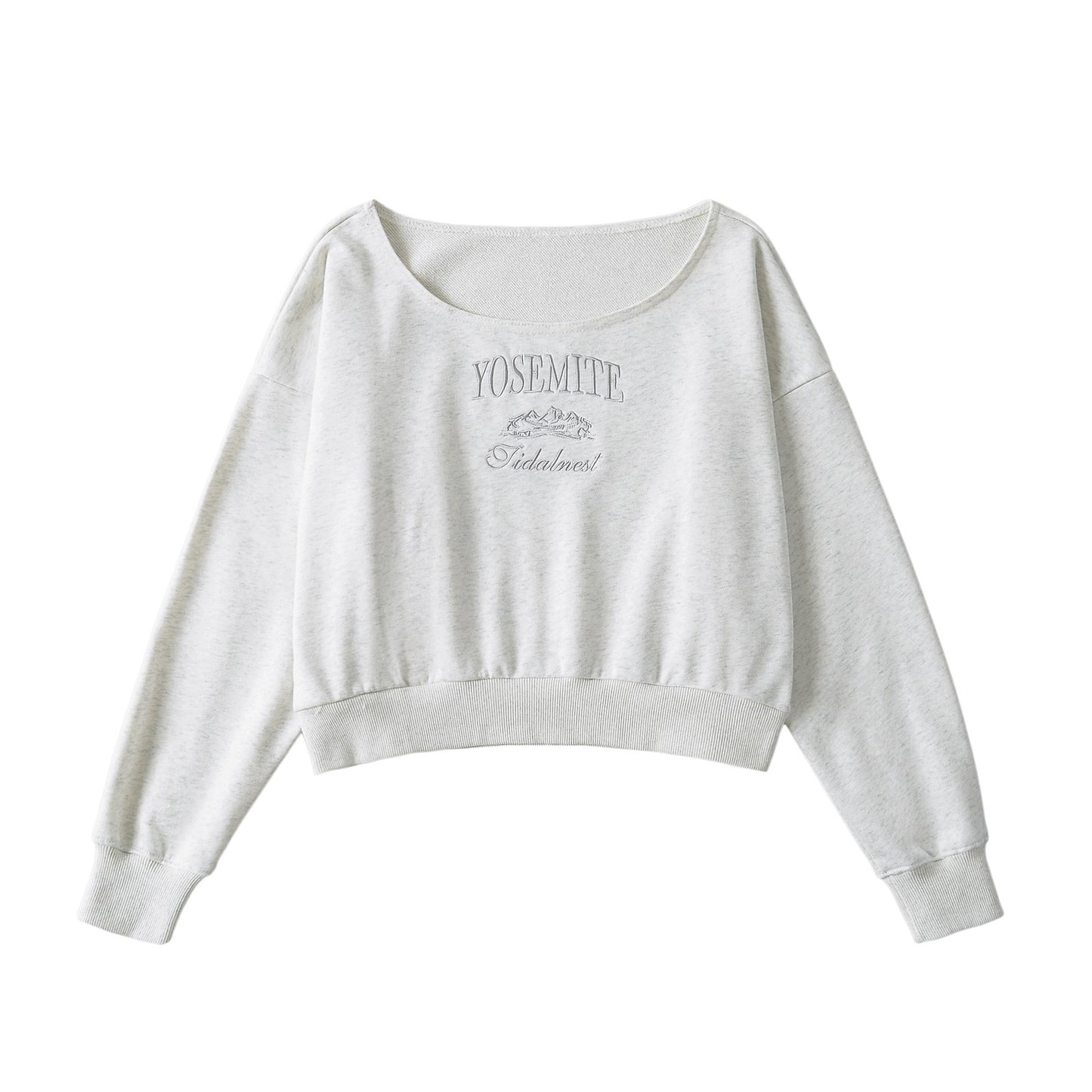 Veste courte dautomne pour femme  Sweat-shirt décontracté style américain, col rond, épaule biaisée, broderie lettres, parfait pour sortir