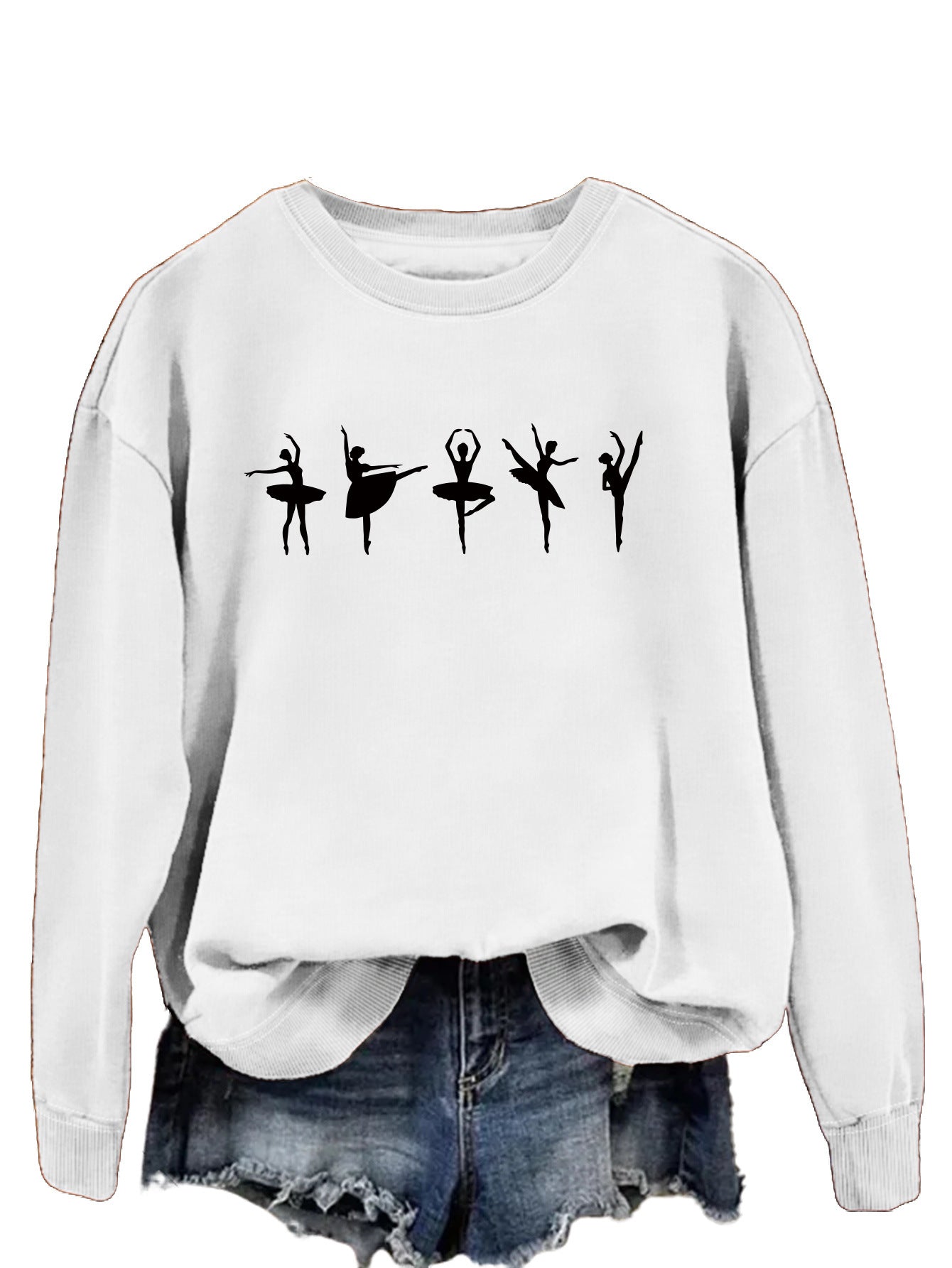 Sweatshirt automne-hiver pour femme  Style décontracté européen et américain, col rond, manches longues, coupe ample et confortable, parfait pour un look ballet casual