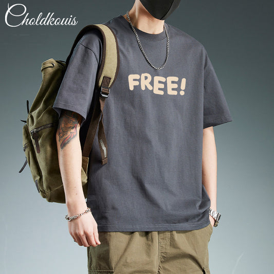 T-shirt homme en coton épais  manches courtes, imprimé sobre, coupe ample et confortable