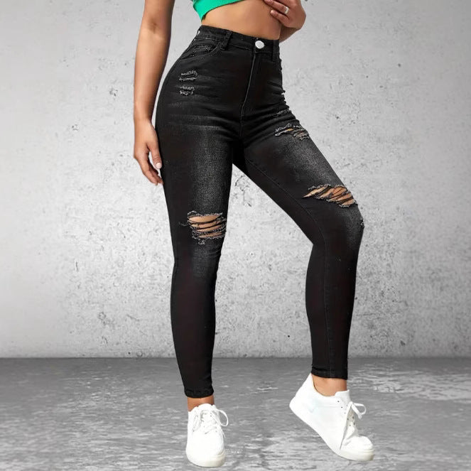 Jean Slim Stretch Femme à Découpes  Style Urbain & Tendance