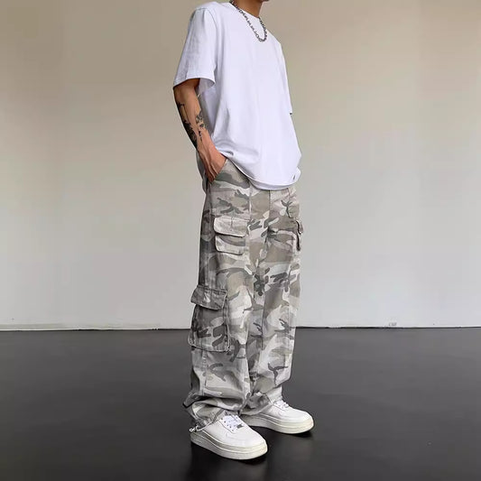 Pantalon cargo camouflage pour homme  Coupe large et droite, style urbain décontracté et tendance