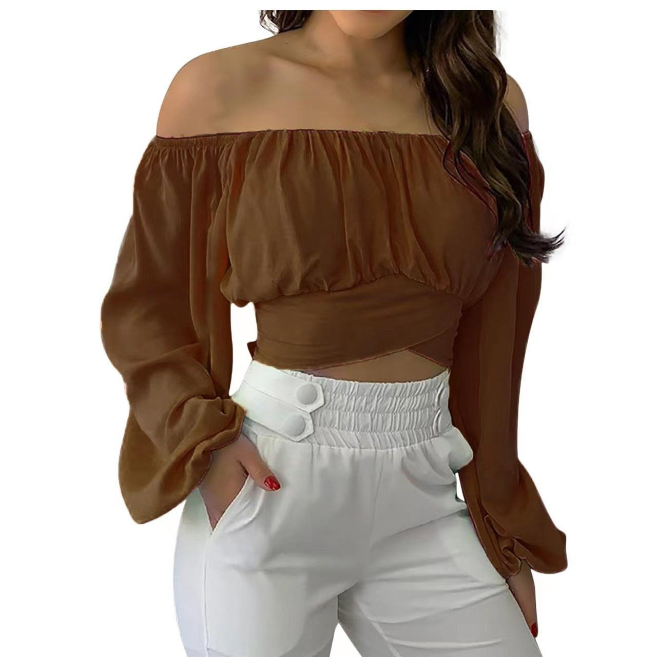 Top à Épaules Dénudées  Style Croisé Tendance
