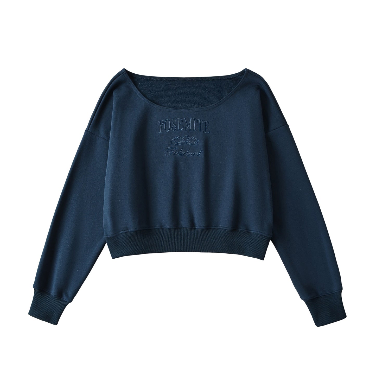 Veste courte dautomne pour femme  Sweat-shirt décontracté style américain, col rond, épaule biaisée, broderie lettres, parfait pour sortir
