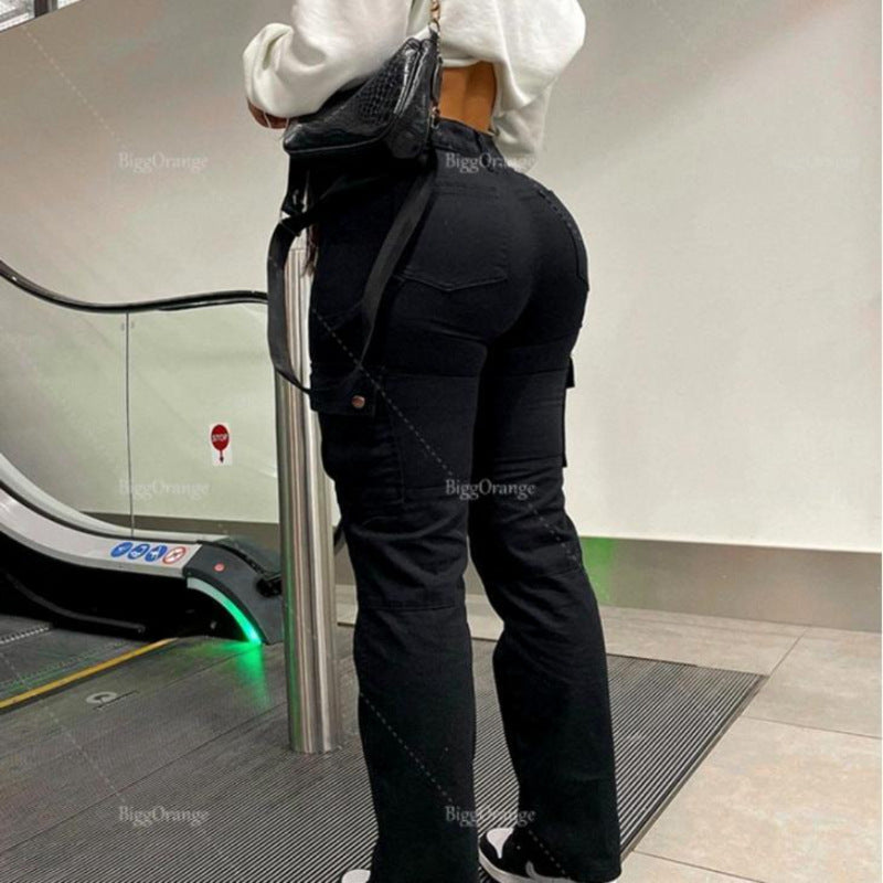 Pantalon Cargo Femme Taille Haute | Tendance Streetwear Multi-Poches Élastique