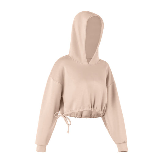 Sweat à capuche en tissu double pour femme  Haut de survêtement ample et court, manches longues, parfait pour le running, le fitness ou l'entraînement en automne