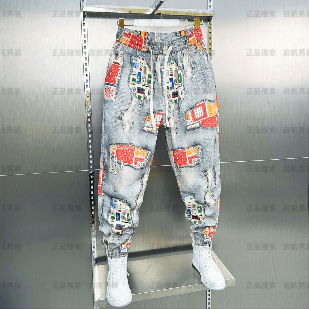 Cross-border autumn new retro Hong Kong style design sense casual pants, men's handsome, loose contrasting personality, versatile and bound feet