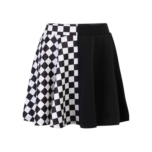 Mini-Jupe Sexy à Carreaux Contrastés  Taille Haute & Style Dark Girly