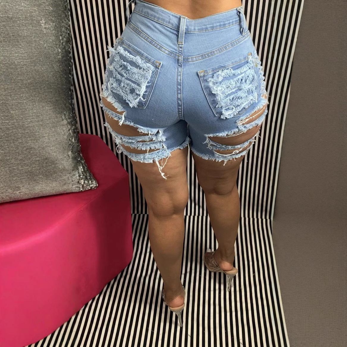 Short en Jean Déchiré Élastique