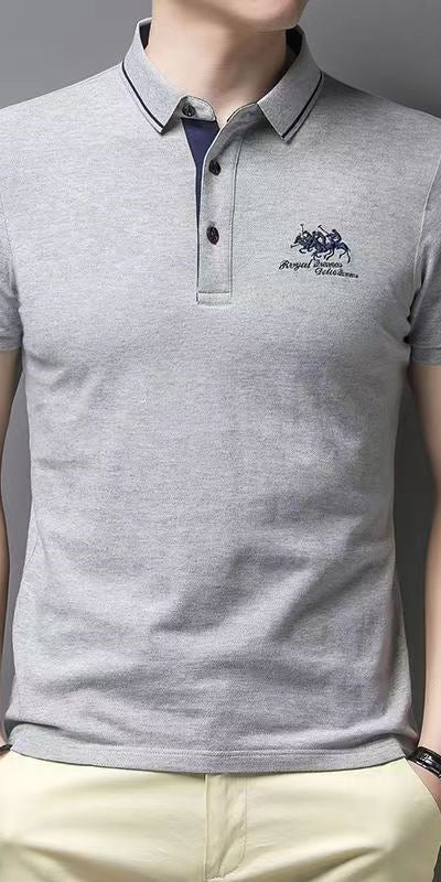 Polo homme grande taille, manches courtes, col à revers, brodé, style business casual, tenue idéale pour homme d'âge moyen.