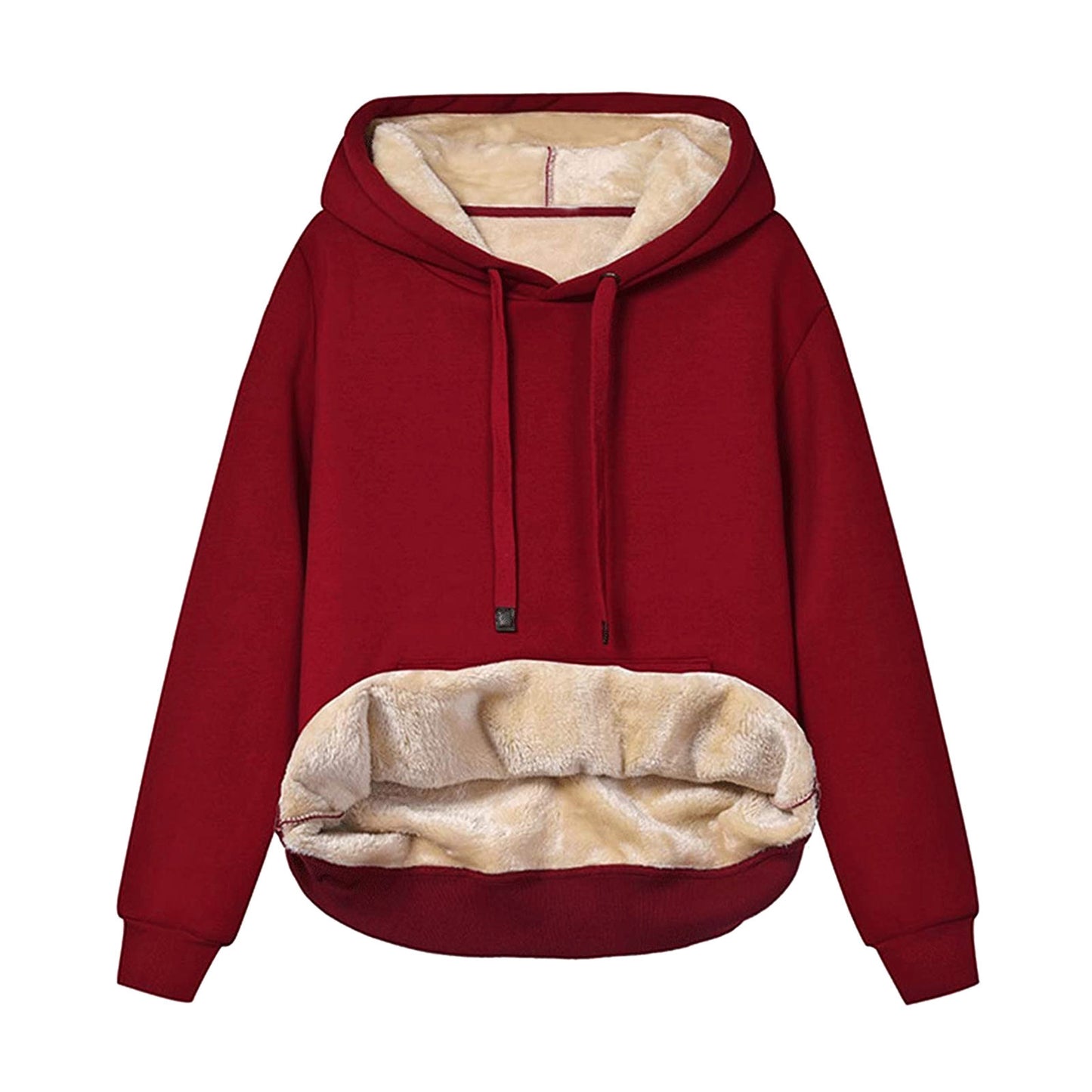 Sweat à capuche épais pour femme  Style européen et américain, cordon de serrage, couleur unie, doublure polaire chaude, parfait pour lautomne et lhiver