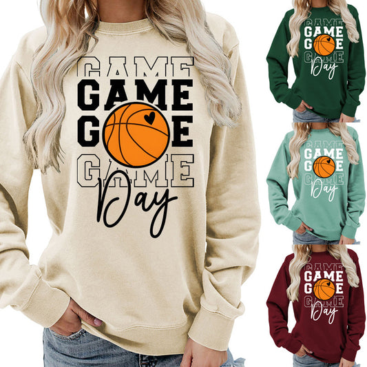 Sweat-shirt femme imprimé "Game Day"  Coupe ample et décontractée, col rond, parfait pour lautomne et lhiver, style européen tendance