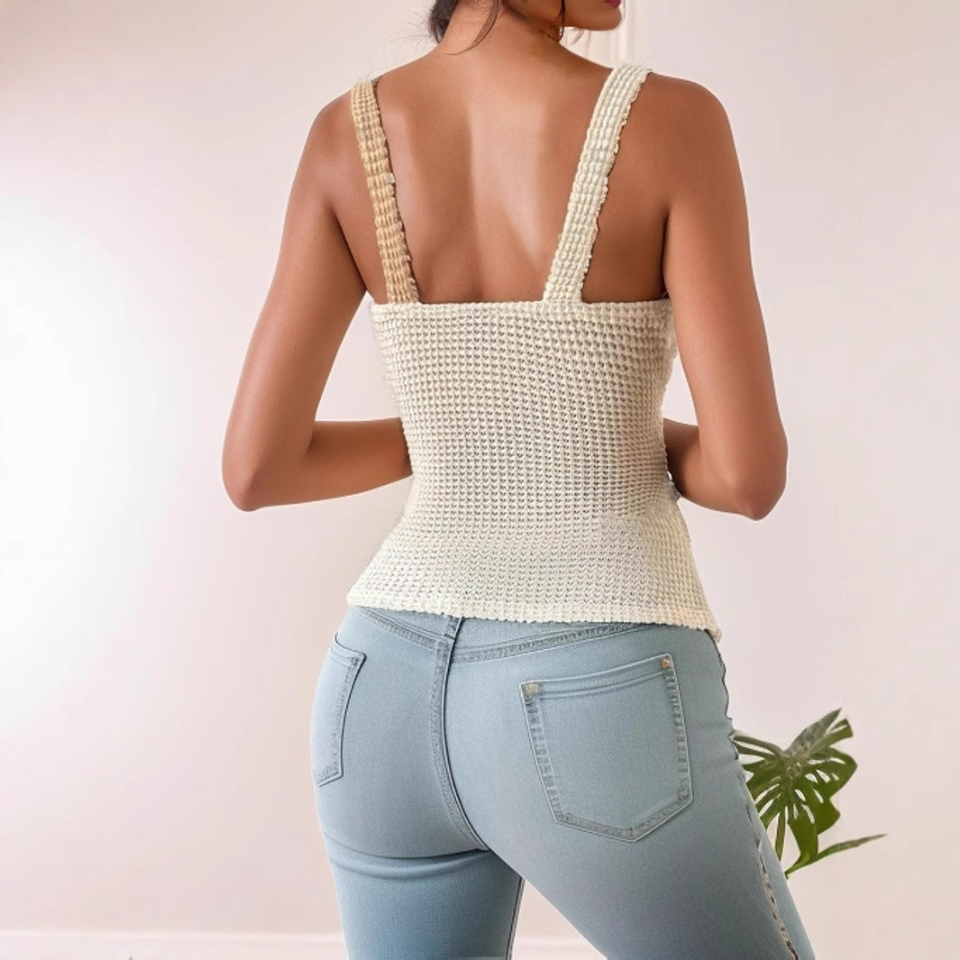 Top Slim Dos Nu Femme  Col V & Color Block Moderne