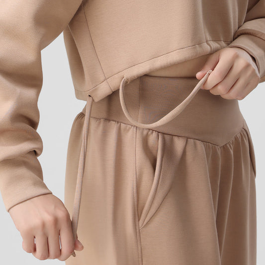 Sweat à capuche en tissu double pour femme  Haut de survêtement ample et court, manches longues, parfait pour le running, le fitness ou l'entraînement en automne