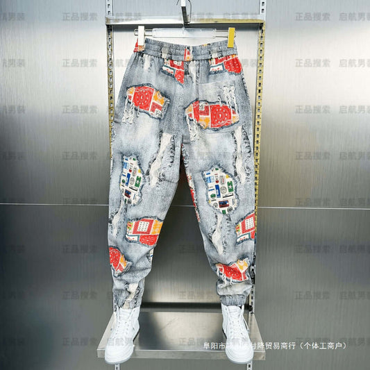 Cross-border autumn new retro Hong Kong style design sense casual pants, men's handsome, loose contrasting personality, versatile and bound feet
